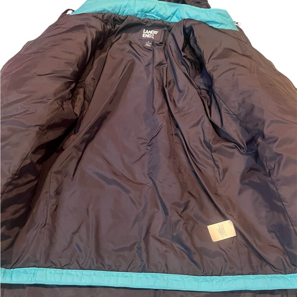 Lands End Navy Squall Parka Hooded with teal zip out puffy liner Large Husky - Picture 3 of 5